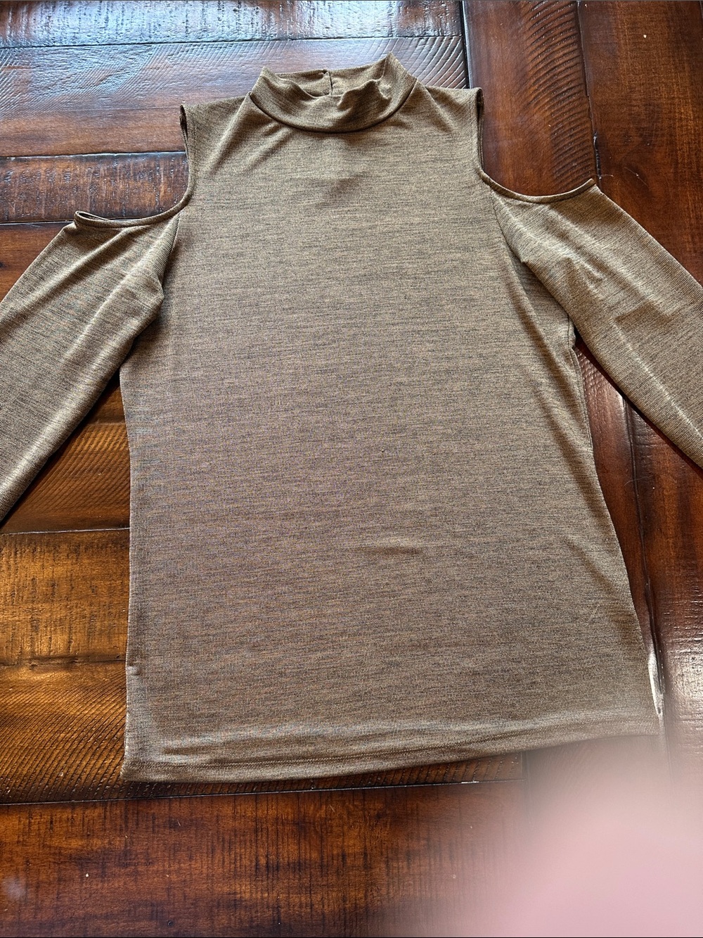 Adrianna Papell Brown Cold-Shoulder Turtleneck Top